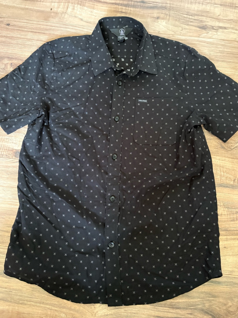 Volcom Black Short-Sleeve Button-Up with Subtle Star Motif